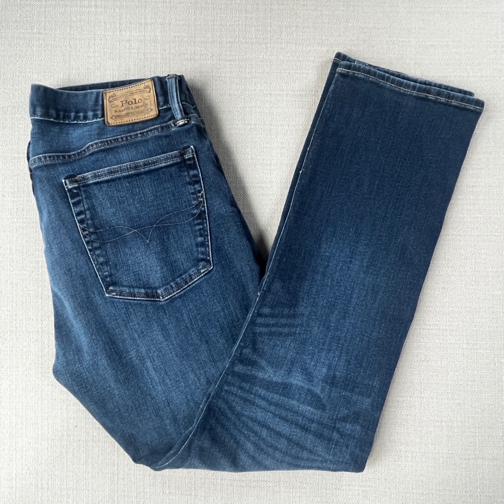 Polo Ralph Lauren Varick Slim Straight Jeans Mens 36x32 Blue Dark Wash Stretch